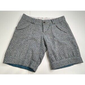 Teal Black and White Cuffed Women Houndstooth Shorts - Size M